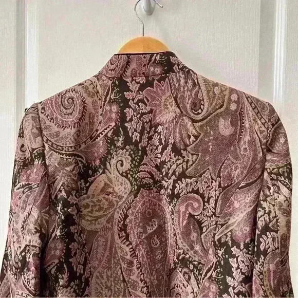 Vintage Tradition Jacquard Blazer Open Front Burgundy Maroon Gold  Size 8 Petite - Picture 6 of 15